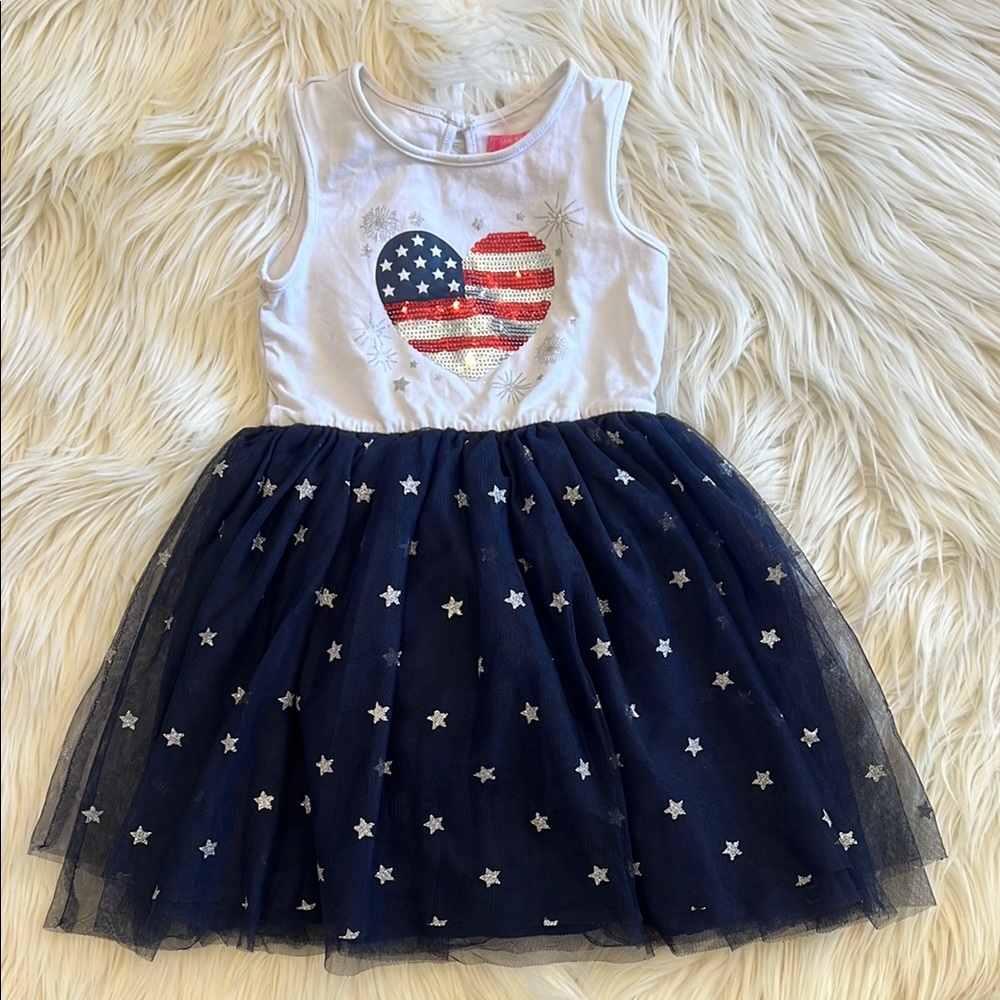 Isaac Mizrahi NY👗Girls sequin Patriotic Heart Tulle Dress - White & Navy size5T